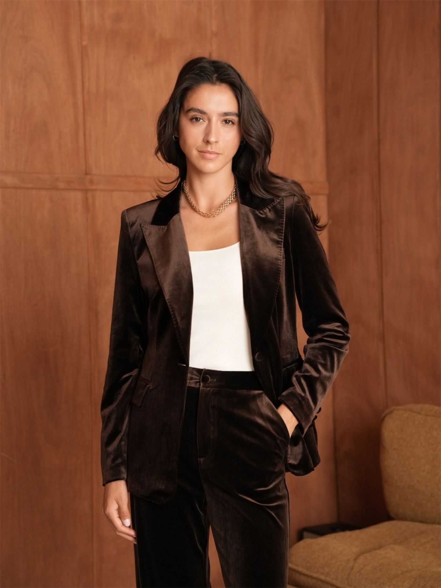 Ganny Tailored Velvet Jacket - Choco