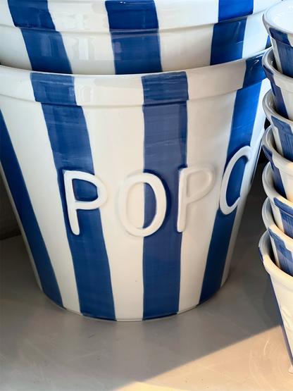 Popcornskål - Blue Stripes Med Hvit Tekst