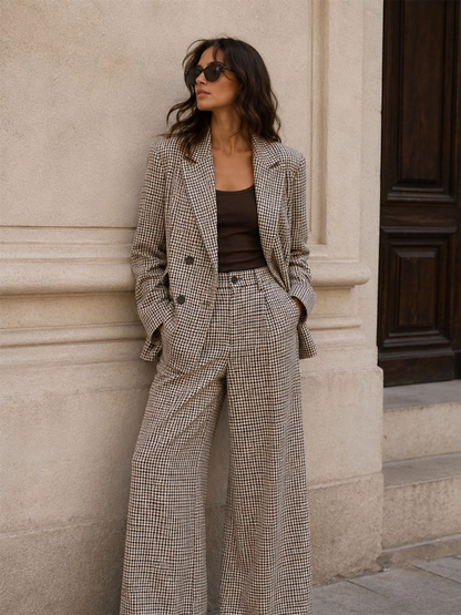 Gingham Blazer with A Cord Tie Belt - Choco