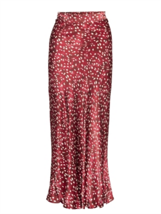 Print Sateng Skirt W/Flat Front - Red