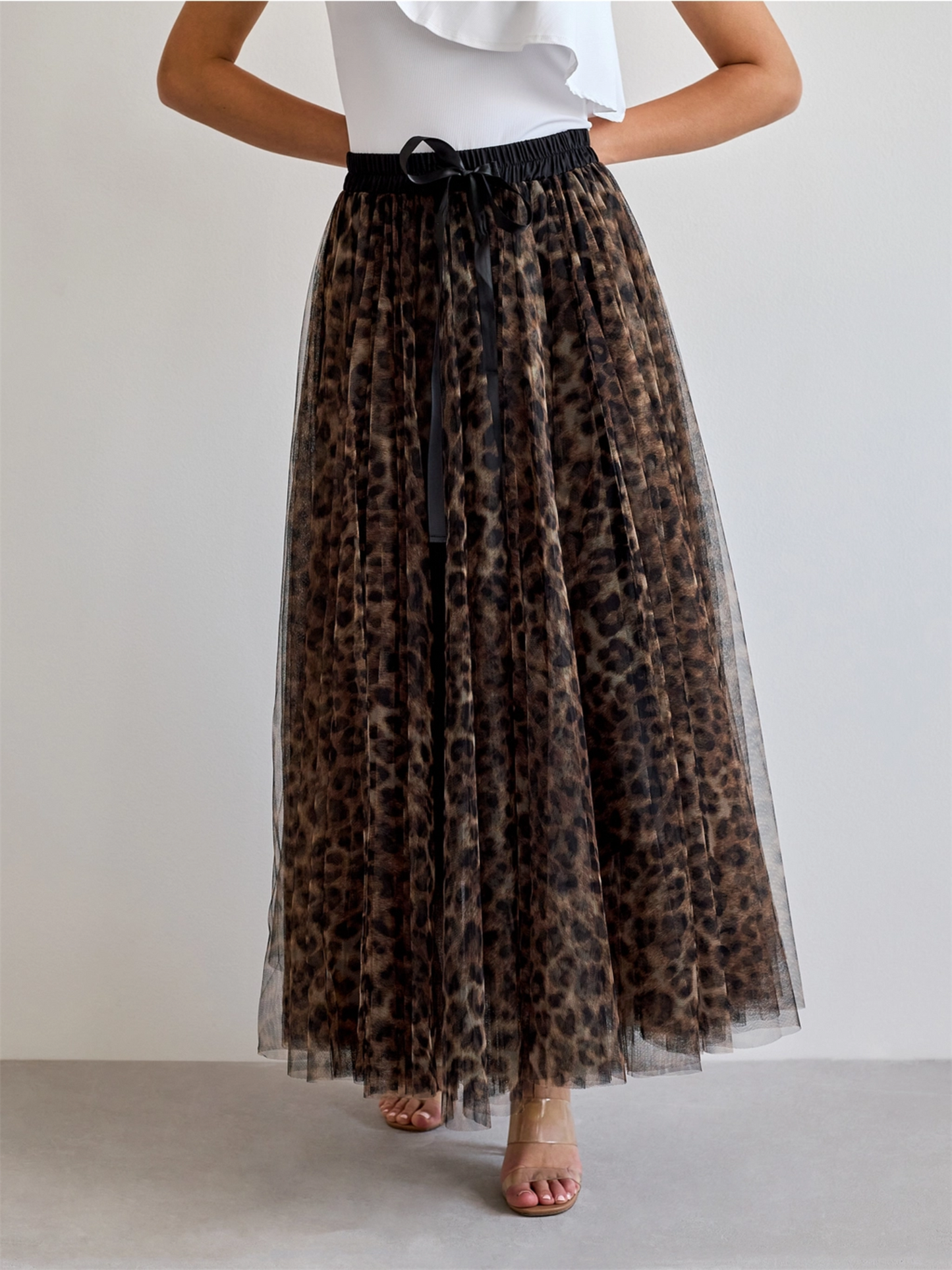 Aria Long Tulle Skirt - Leopard
