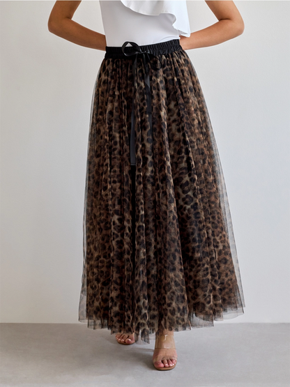 Aria Long Tulle Skirt - Leopard