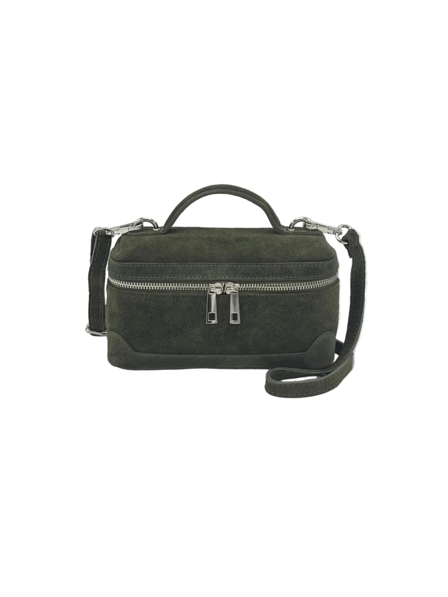 Suede Leather Box Handbag S - Olive