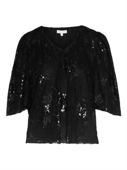 Lace Sequin Short Sleeve - Black
