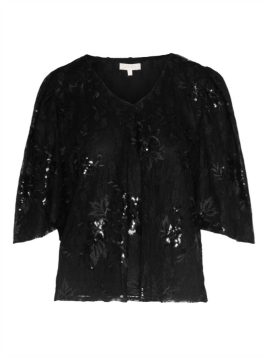 Lace Sequin Short Sleeve - Black