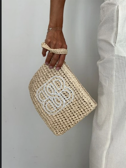 Mim Straw Clutch - Beige