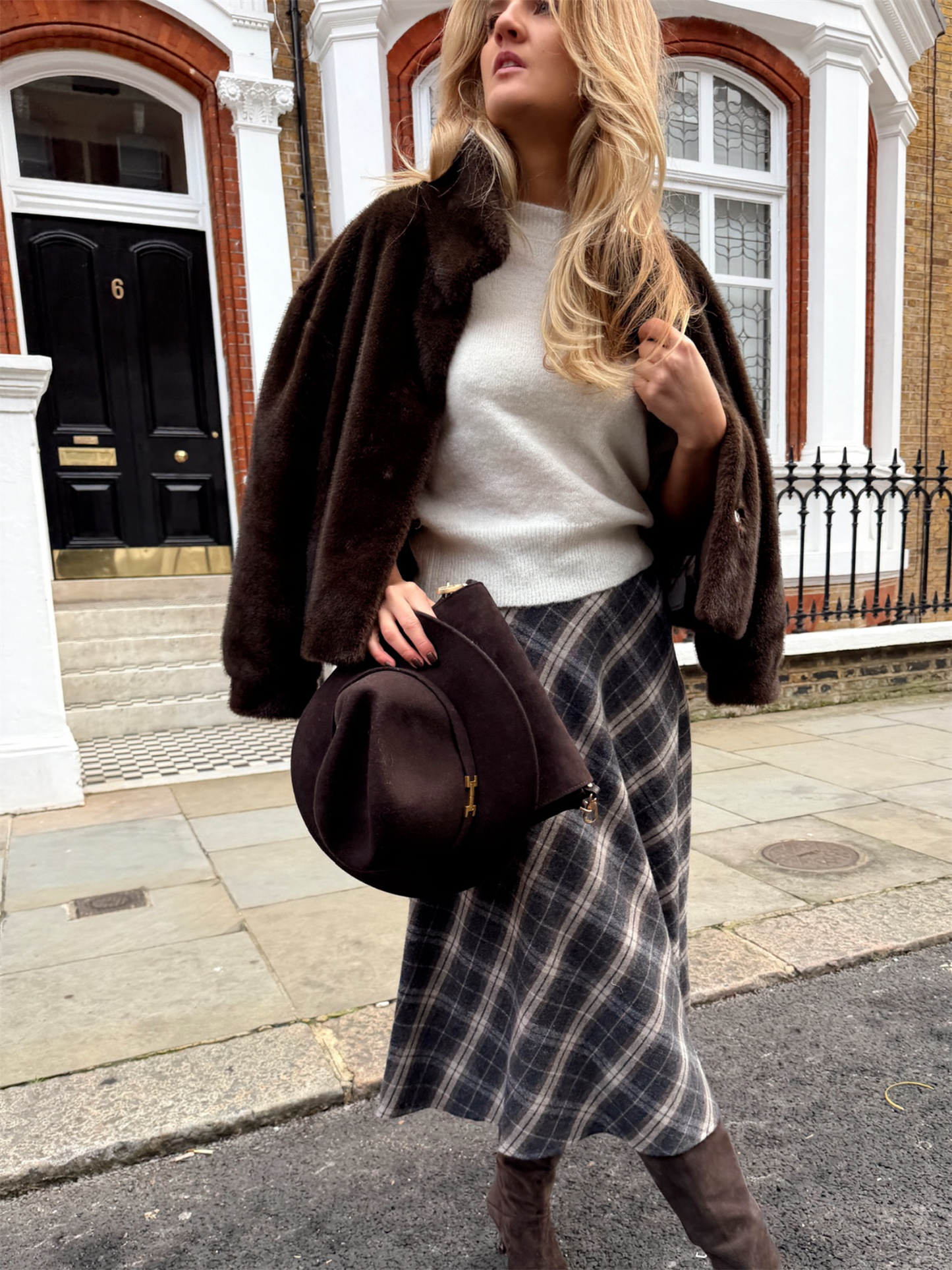 Check Skirt Long - Grey