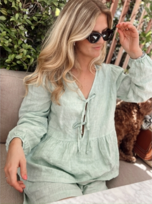 Blouse W/Tie In Front - Mint