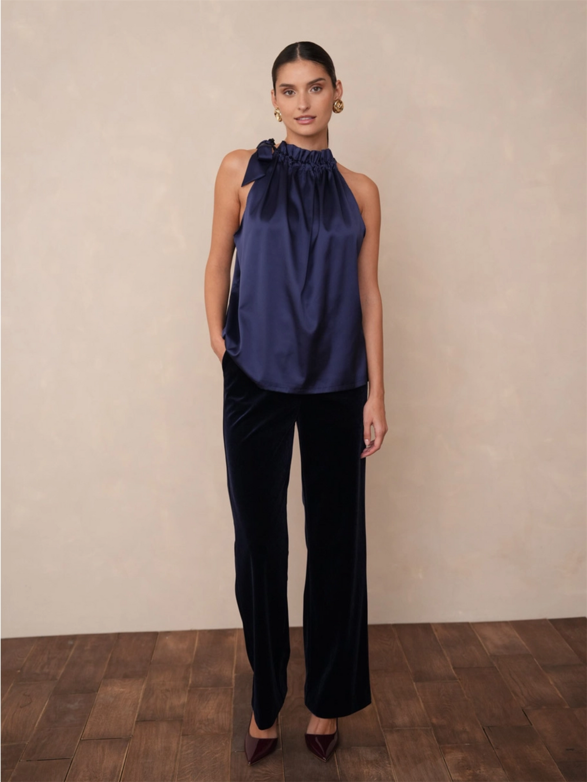 Satin Elisabeth Top - Navy Blue
