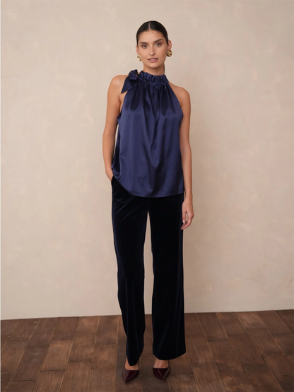 Satin Elisabeth Top - Navy Blue