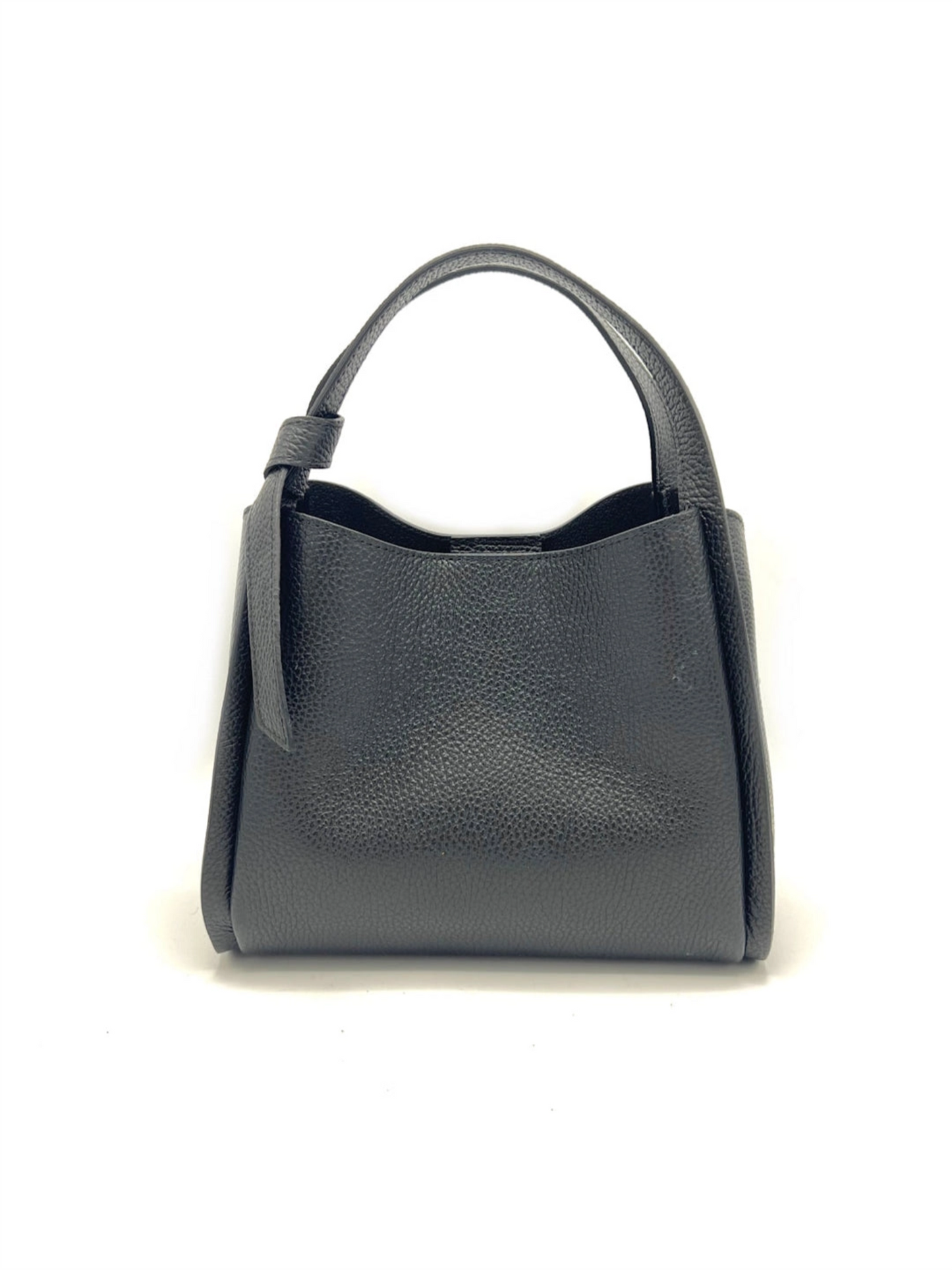 Genuine Leather Knot Handbag S - Black