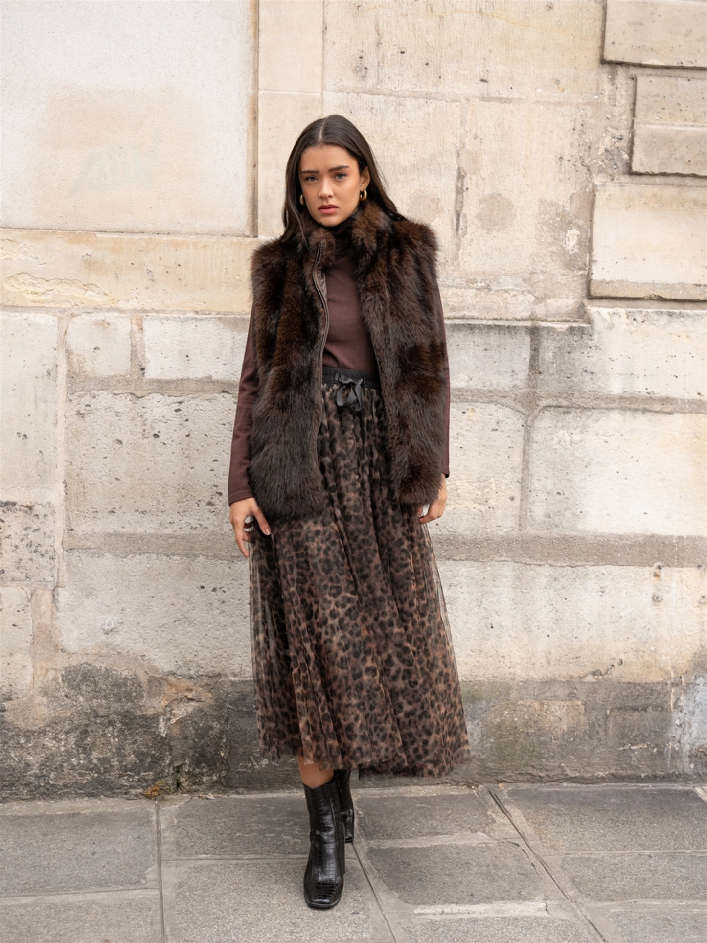 Aria Long Tulle Skirt - Leopard