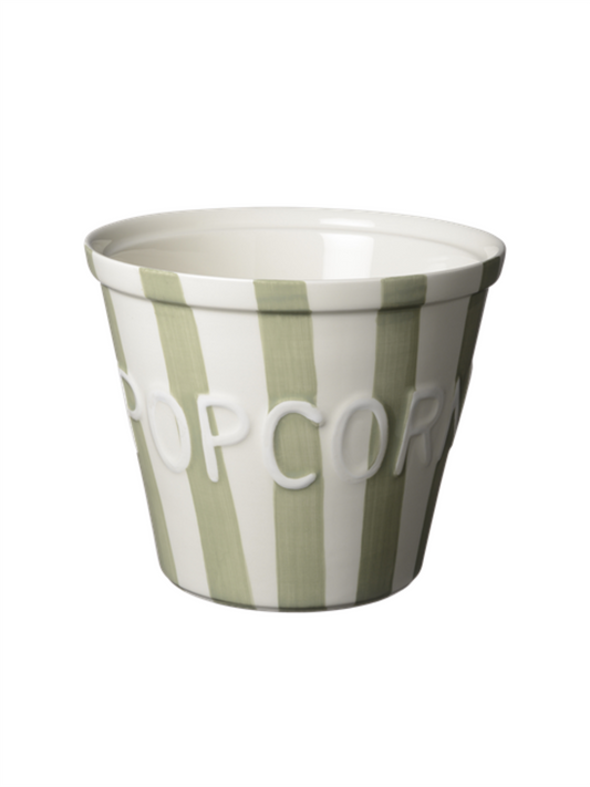 Popcornskål - Sage Stripes Med Hvit Tekst