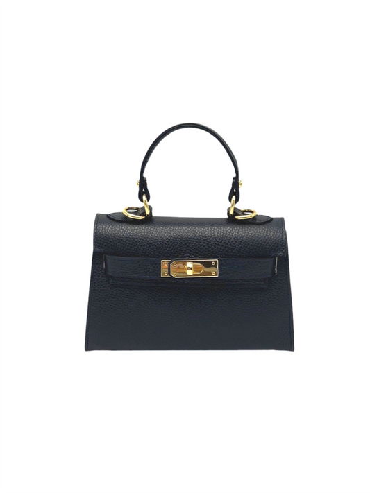 Genuine Leather Flap Handbag XS - Navy Blue