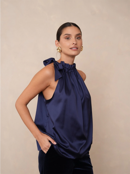 Satin Elisabeth Top - Navy Blue