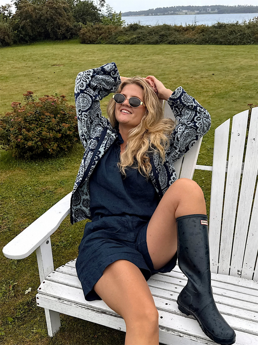 Printed Short Jacket - Navy