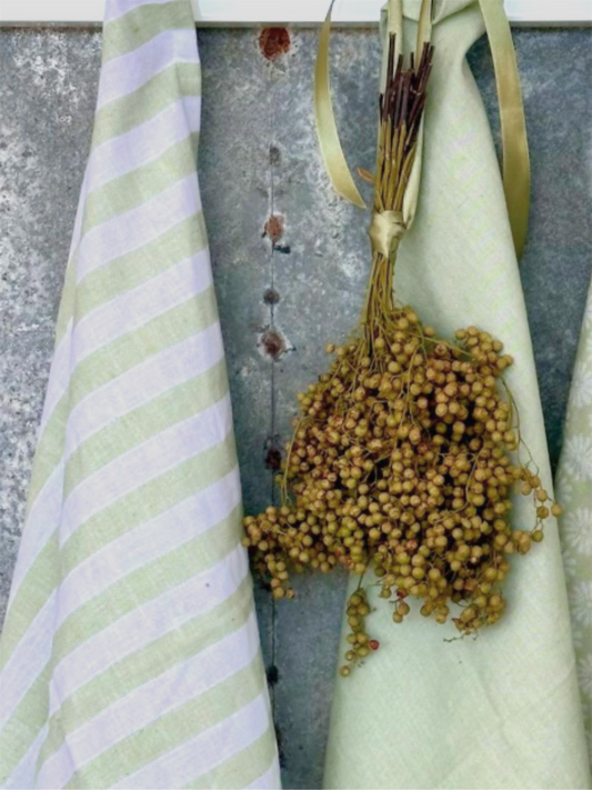 Kjøkkenhåndkle Bred Rand 15mm - Sage/Hvit