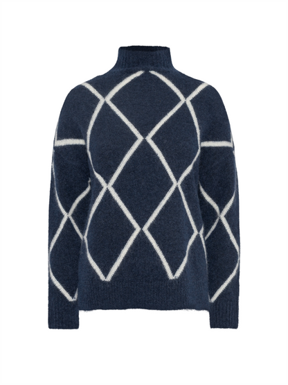 Elly Check Sweater - Navy