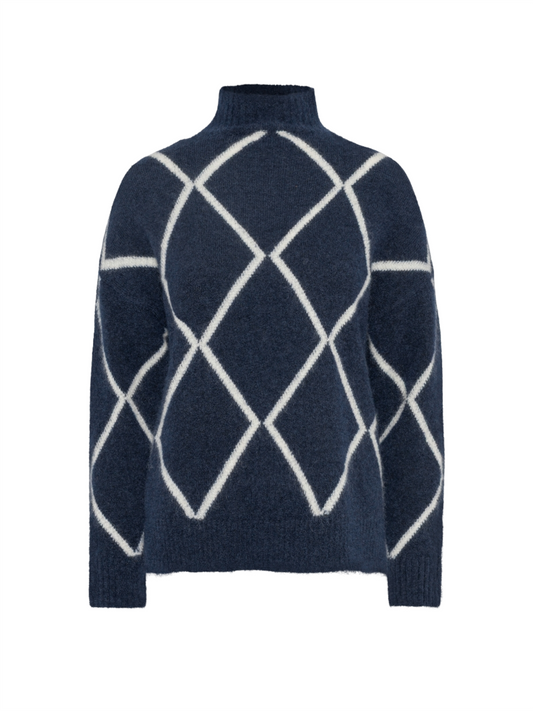 Elly Check Sweater - Navy