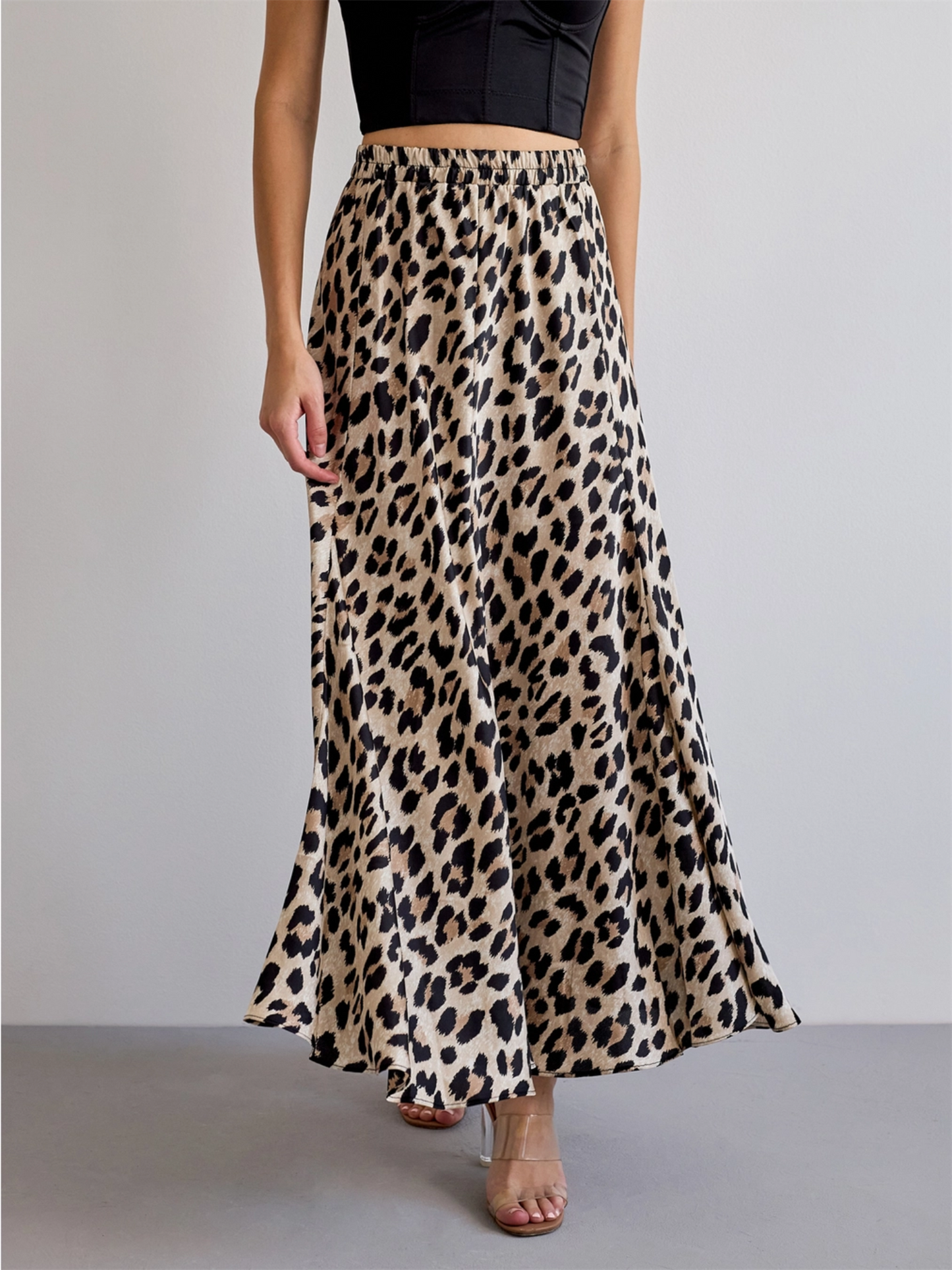 Valentine Satin Skirt - Beige Leopard
