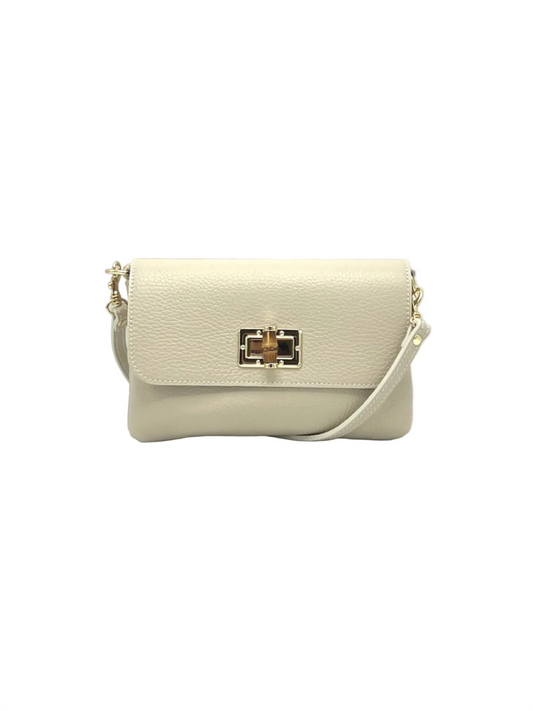 Genuine Leather Mini Flap Handbag - Beige