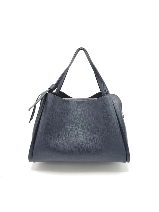 Genuine Leather Knot Hand Bag XL - Dark Blue