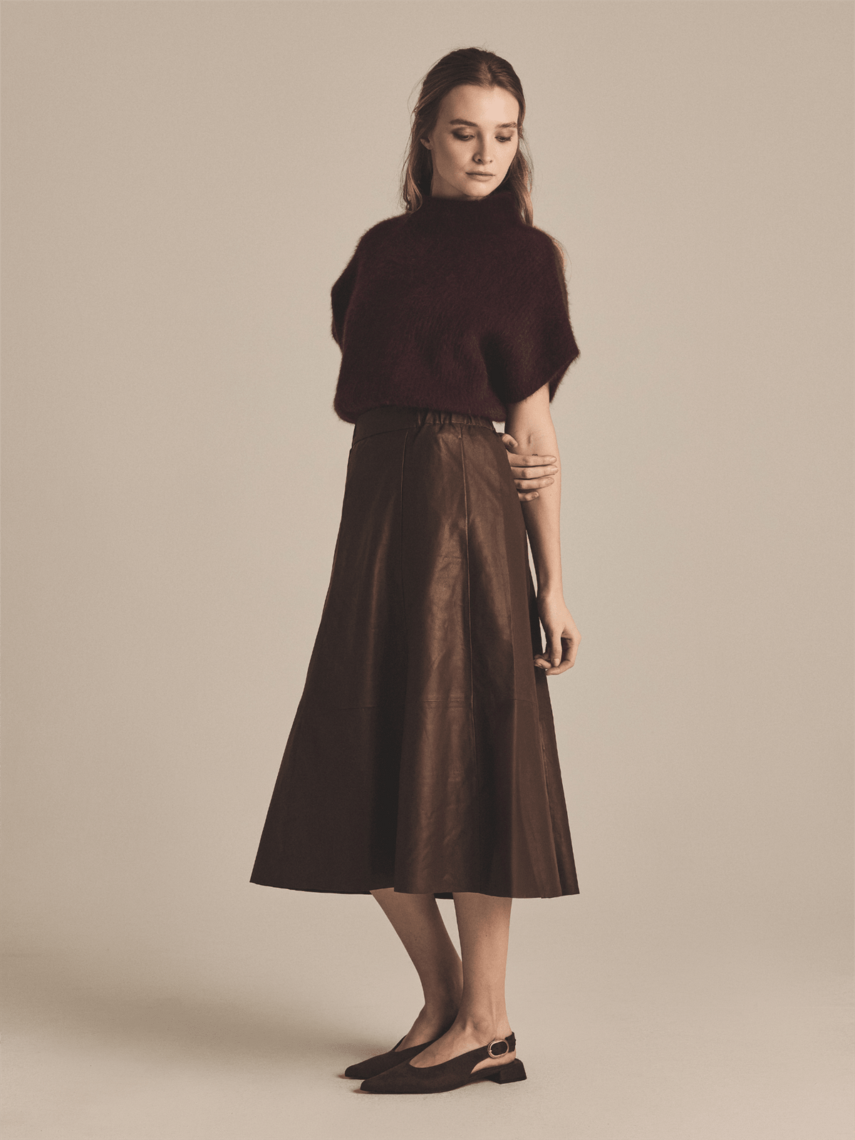 A-Shape Skirt Leather - Espresso - at home