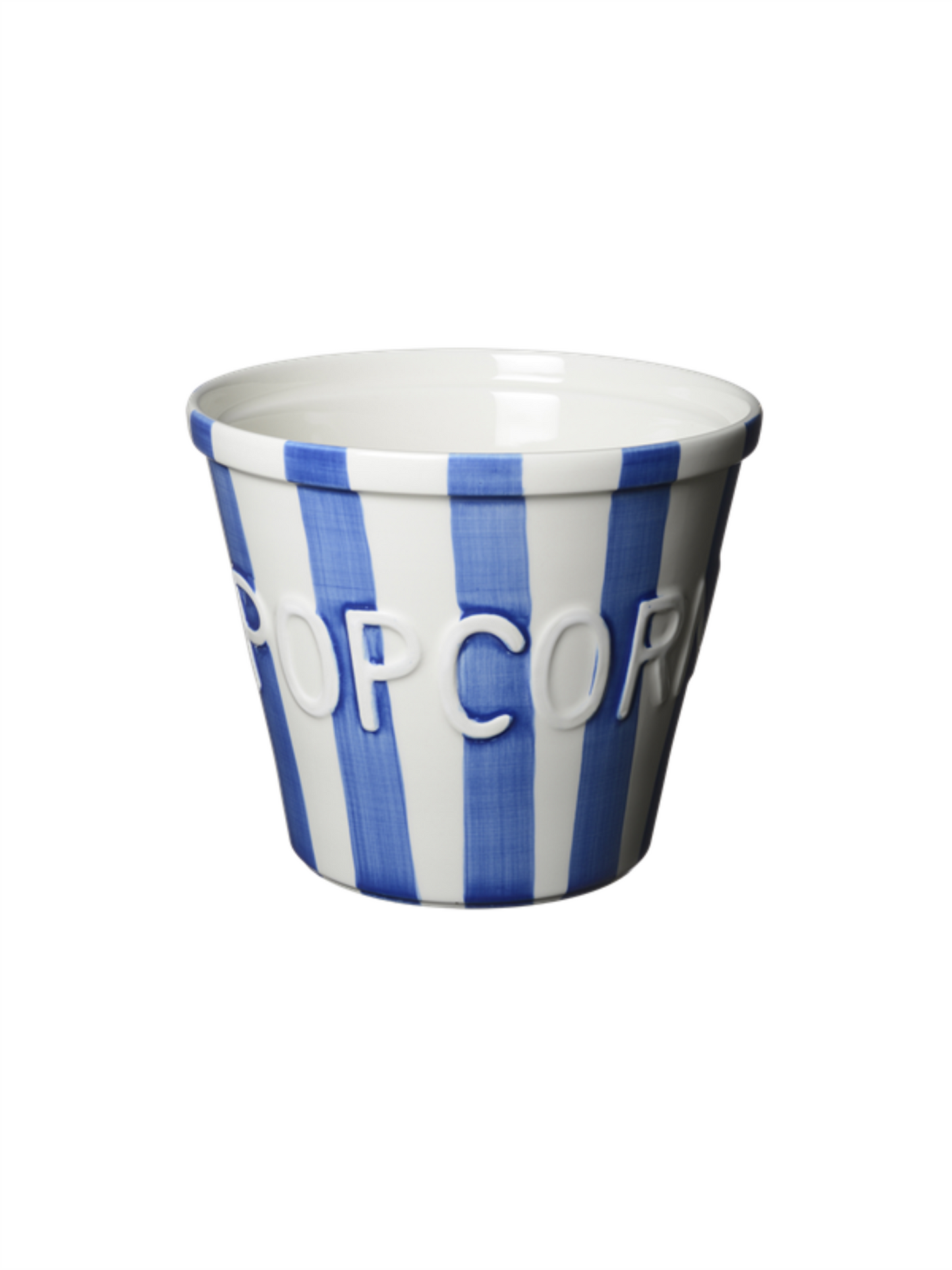 Popcornskål - Blue Stripes Med Hvit Tekst