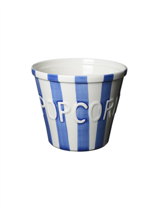 Popcornskål - Blue Stripes Med Hvit Tekst