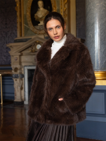 Faux Fur Coat Jacket - Choco