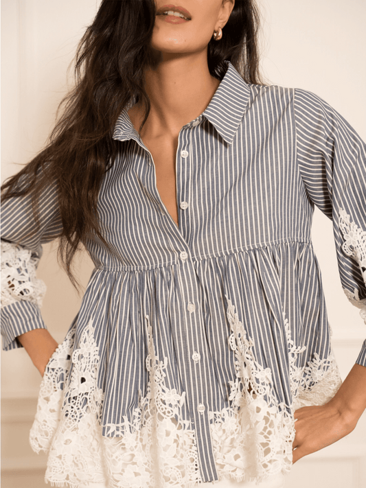 Aimie Shirt - Striped Denim - at home