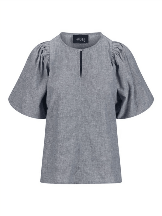 Anna Linen Top - Denim Blue - at home