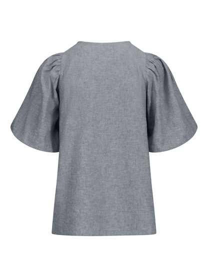 Anna Linen Top - Denim Blue - at home