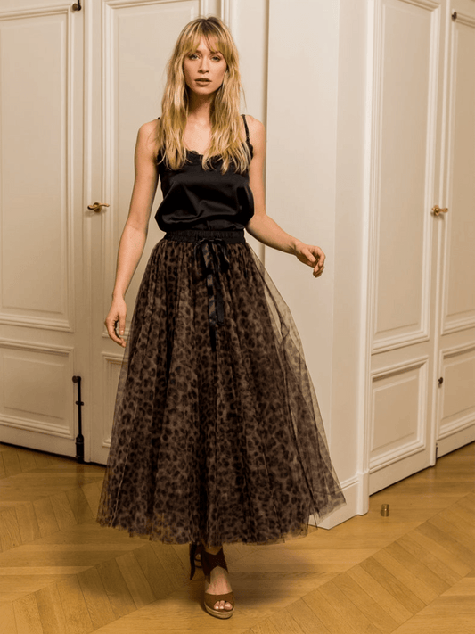 Aria Long Tulle Skirt - Leopard - at home