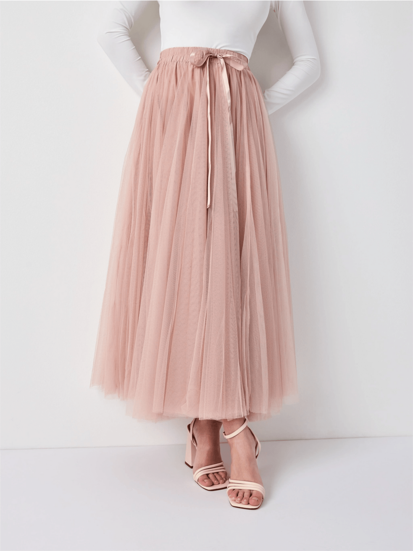 Aria Long Tulle Skirt - Old Rose - at home