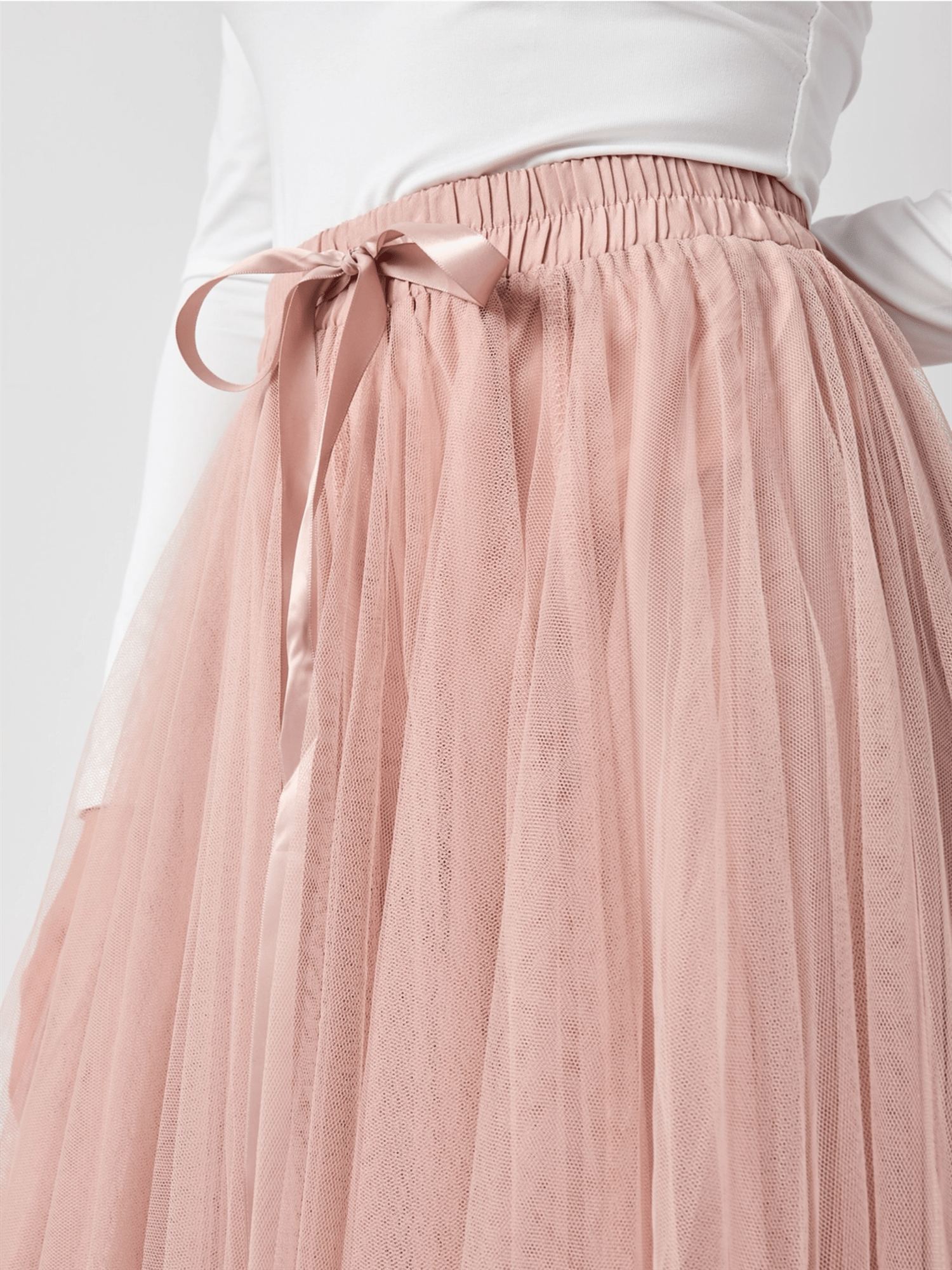 Aria Long Tulle Skirt - Old Rose - at home