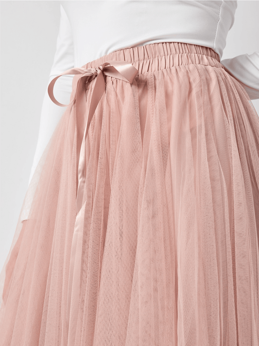 Aria Long Tulle Skirt - Old Rose - at home