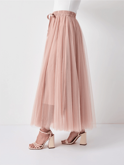 Aria Long Tulle Skirt - Old Rose - at home