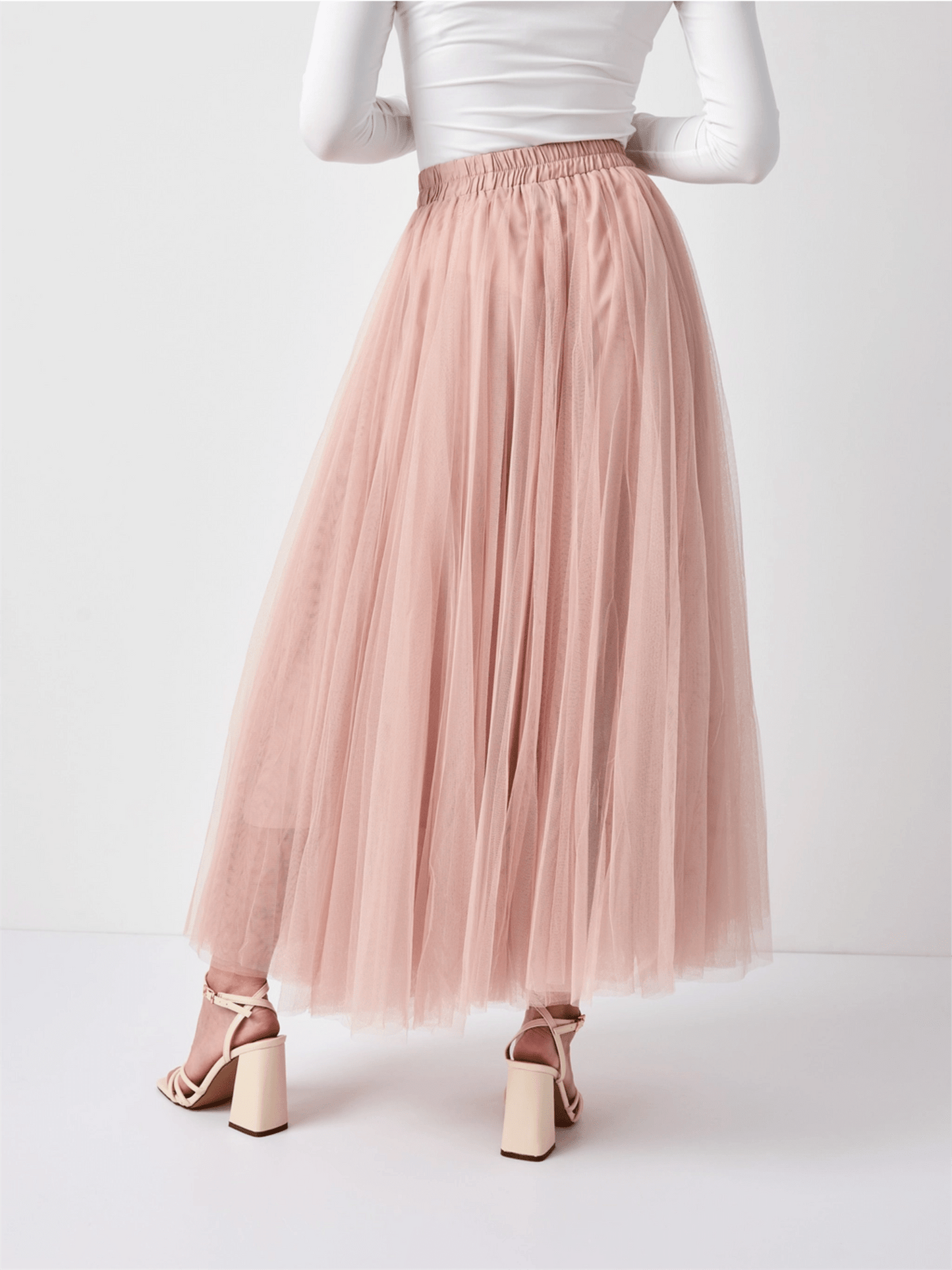 Aria Long Tulle Skirt - Old Rose - at home