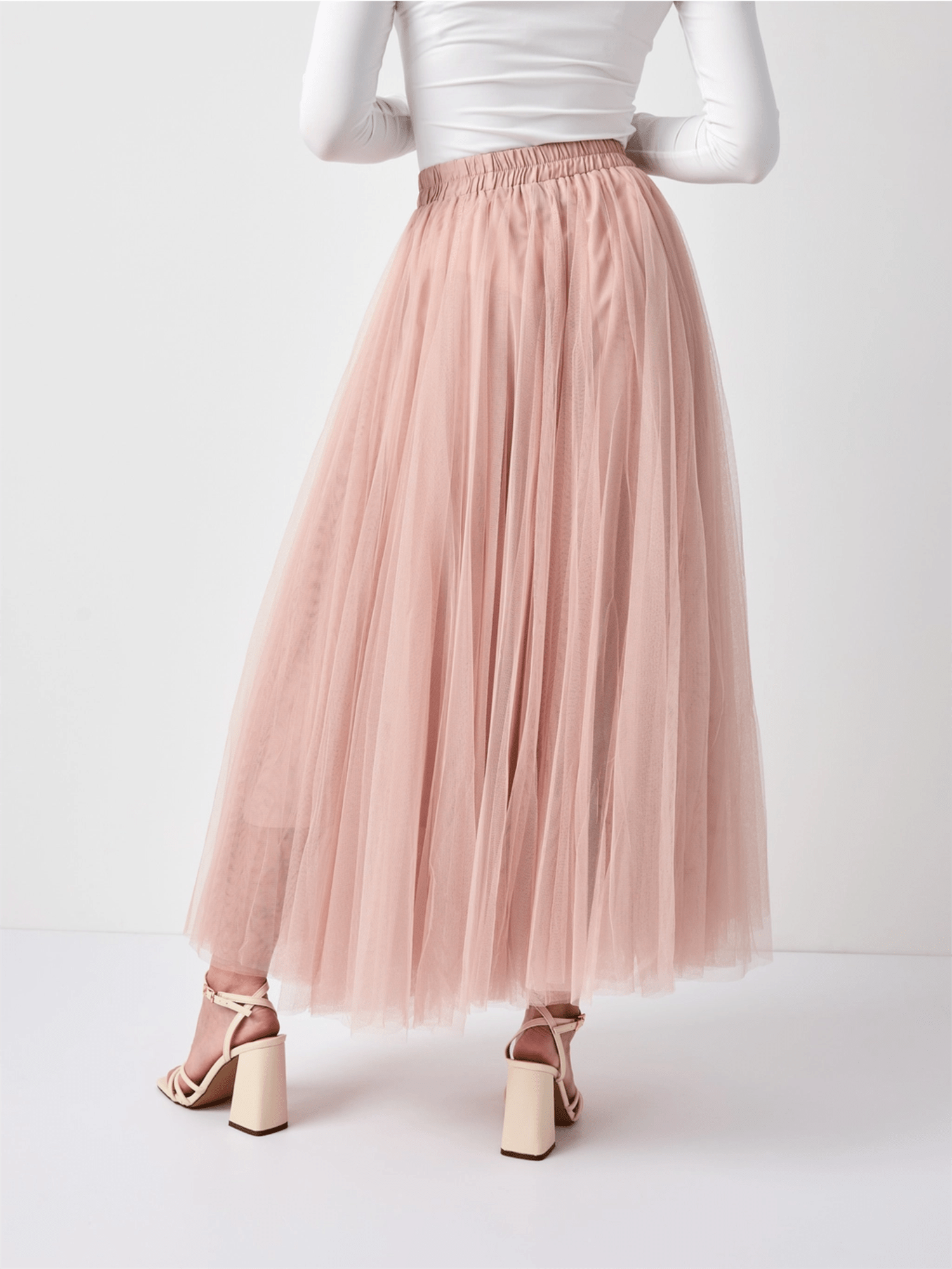 Aria Long Tulle Skirt - Old Rose - at home