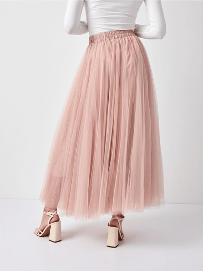 Aria Long Tulle Skirt - Old Rose - at home