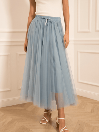 Aria Long Tulle Skirt - Sky Blue - at home