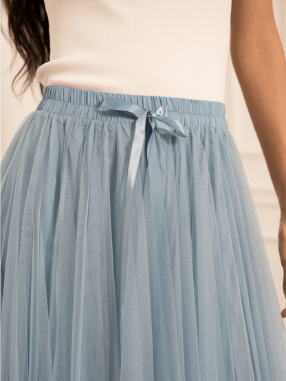 Aria Long Tulle Skirt - Sky Blue - at home