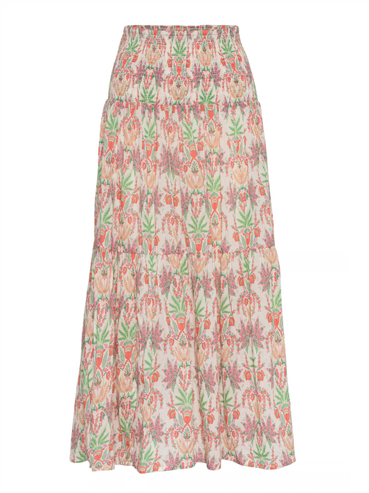 Smocking Skirt - Coral Leaf Print