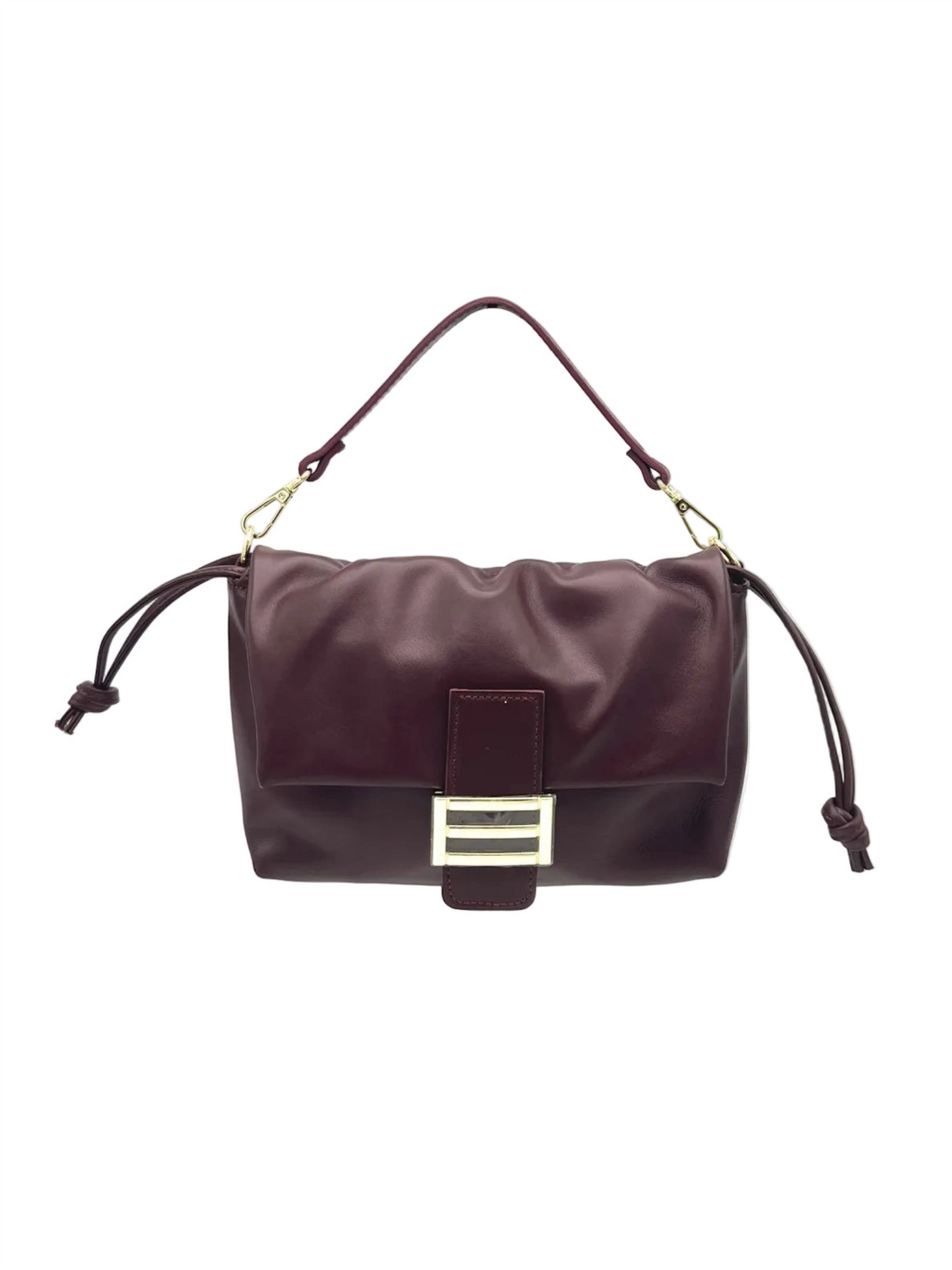 Genuine Leather Slouch Handbag S - Bordeaux