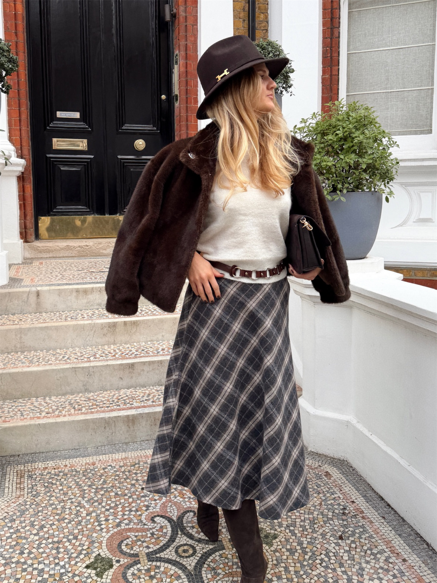 Check Skirt Long - Grey