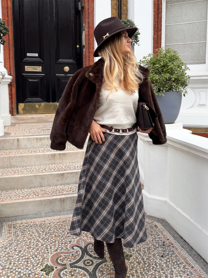 Check Skirt Long - Grey