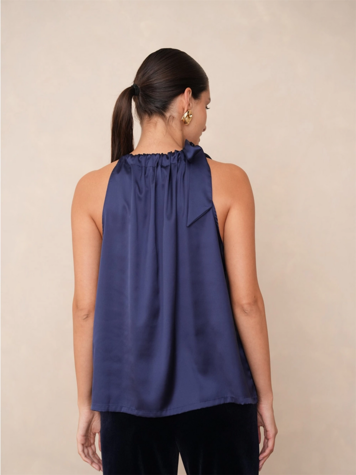 Satin Elisabeth Top - Navy Blue