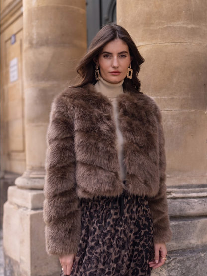 Paula Short Faux Fur Jacket - Dark Taupe