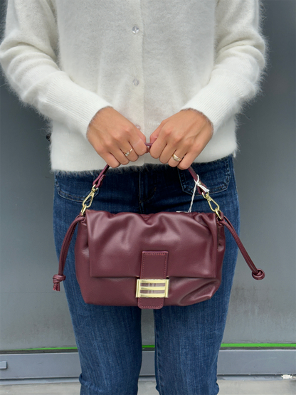 Genuine Leather Slouch Handbag S - Bordeaux